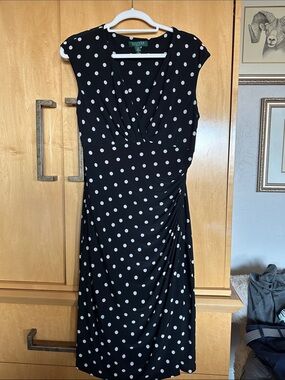 Lauren Ralph Lauren Black and White Polka Dot Midi Dress